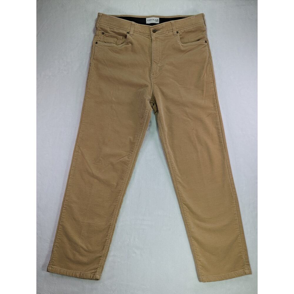 John Blair 34M Tan Relaxed Fit Straight Leg Corduroy Pants w/Elastic Waistband